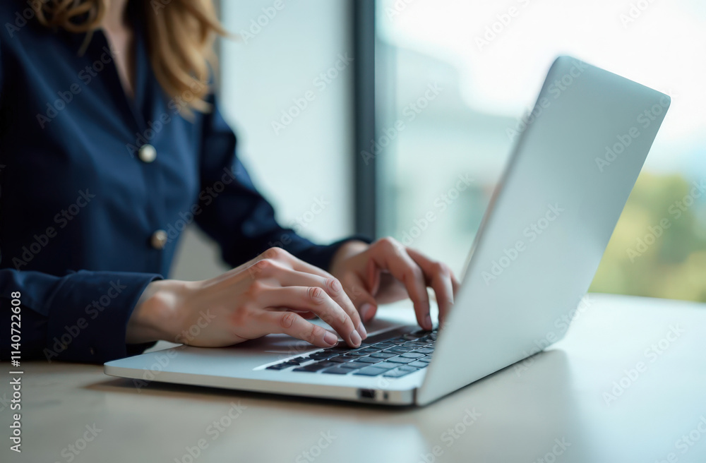 Business woman in office working on laptop, working atmosphere Business woman in office working on laptop, working atmosphere