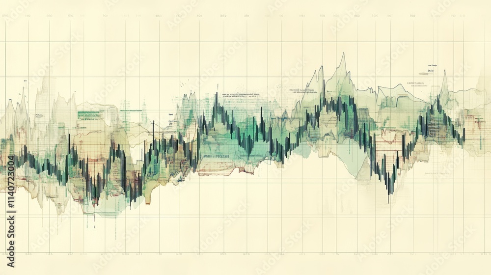 Fototapeta premium A professional stock market graph showing an upward trend with bold green arrows and subtle grid lines for clarity. 