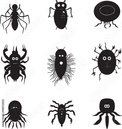 Clean graphic icons of nano bots in black silhouettes with an elegant, friendly design