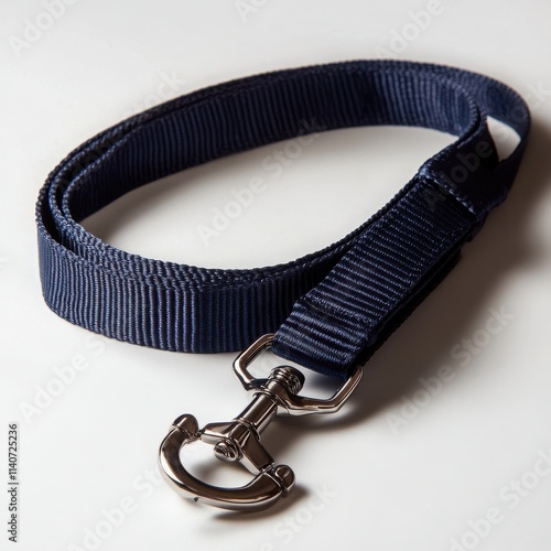 A classic nylon leash with a sturdy metal clasp and adjustable length on a white background  photo