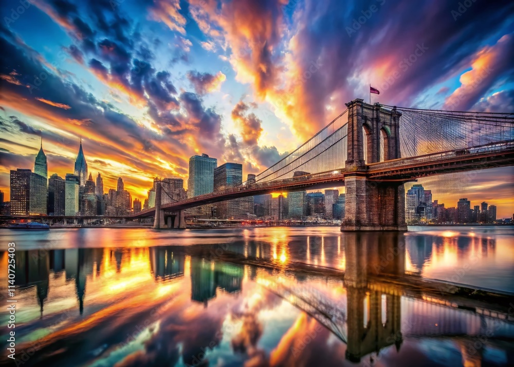 Fototapeta premium Surreal Brooklyn Bridge NYC: Dreamlike Cityscape Photography, Fantasy Architecture, Magical New York