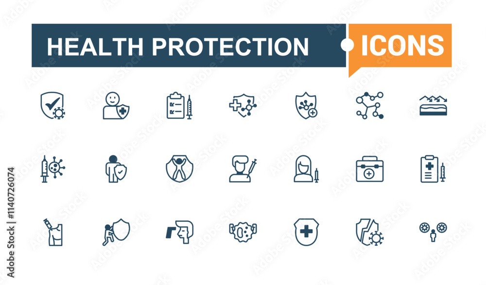 Health Protection icon pack. Contains such icons as treatment, protection, infection, health, immunity, prevention, defense, shield. Minimalistic icons. Solid line editable stroke. Health Protection icon pack. Contains such icons as treatment, protection, infection, health, immunity, prevention, defense, shield. Minimalistic icons. Solid line editable stroke.