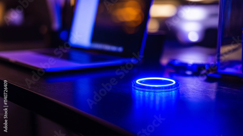 Wallpaper Mural Futuristic Blue Light Tech Setup on Desk Torontodigital.ca