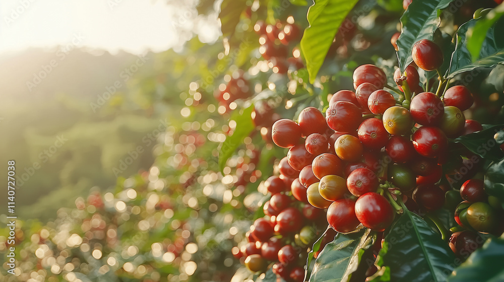 Coffee plantation with ripe red beans