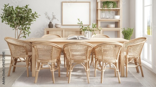 Elegant Rattan Dining Set in a Bright, Minimalist Room