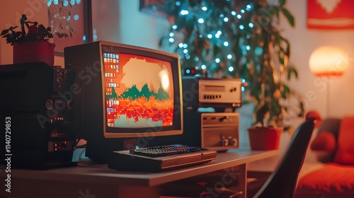 Retro Computer Setup In Cozy Room Setting