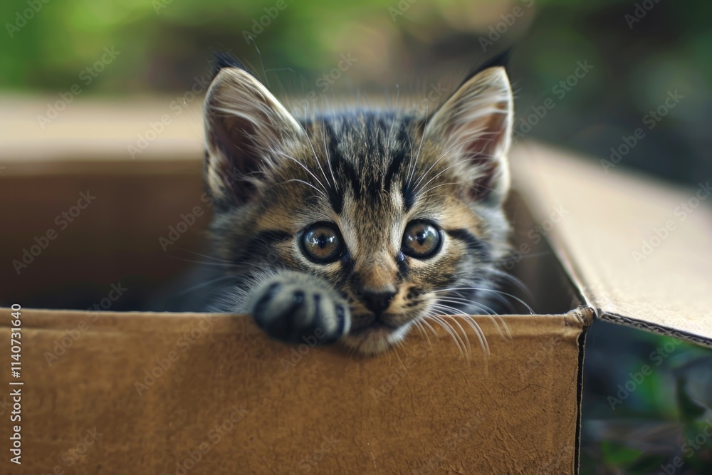 Cat Hide. Adorable Kitten Alone in Beautiful Brown Cardboard Box Cat Hide. Adorable Kitten Alone in Beautiful Brown Cardboard Box