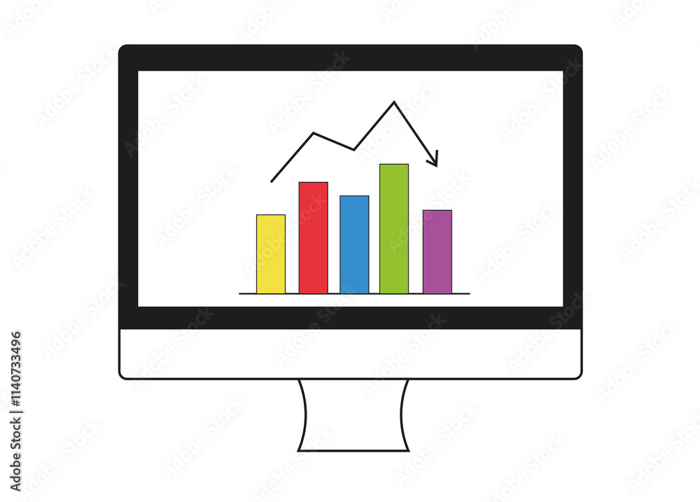 Business graph on tablet pc. Graph with arrow. Data visualization method. Comparison of data and indicator of changes over a given period. Business graph on tablet pc. Graph with arrow. Data visualization method. Comparison of data and indicator of changes over a given period.