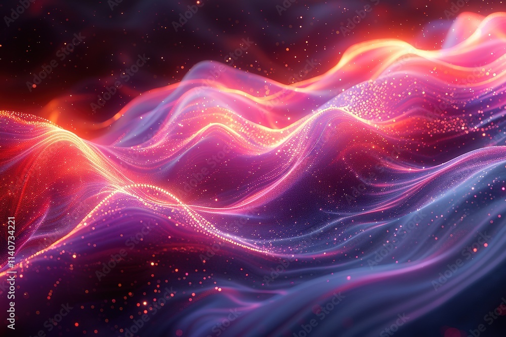 A colorful wave of light with a purple and blue background A colorful wave of light with a purple and blue background