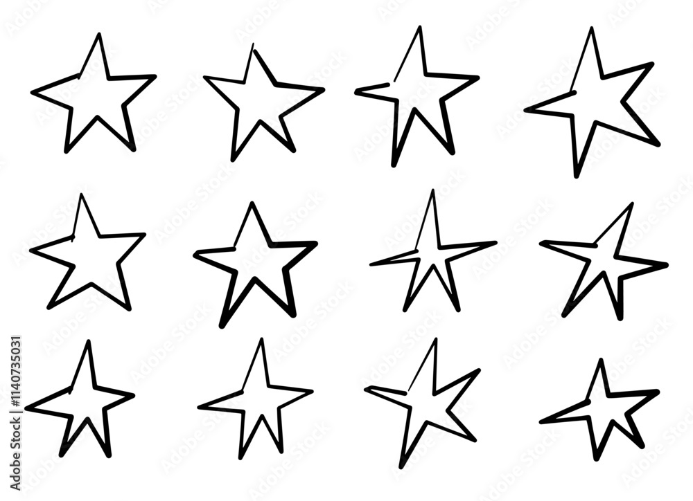 Set of Hand-Drawn Black Stars on White Background Set of Hand-Drawn Black Stars on White Background