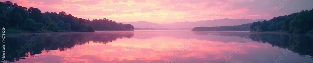 Soft pink and peach tones on tranquil lake at dusk, sky, peaceful Soft pink and peach tones on tranquil lake at dusk, sky, peaceful