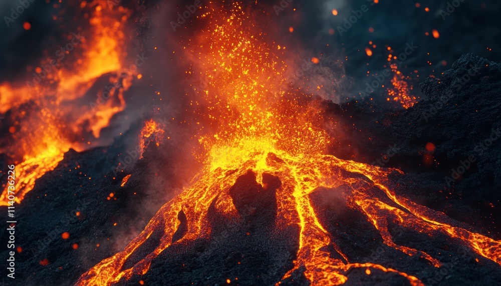 Molten Lava Flowing Down a Volcanic Slope Molten Lava Flowing Down a Volcanic Slope