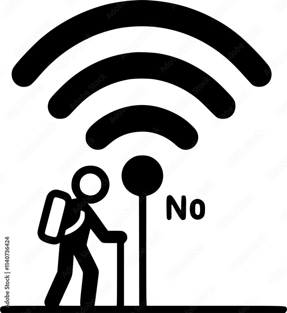 stick figure looking for wifi signal, no wifi signal sign, symbol, vector, art stick figure looking for wifi signal, no wifi signal sign, symbol, vector, art