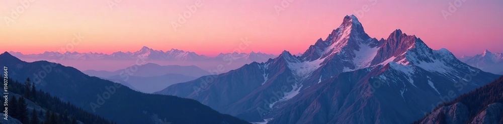 Soft pink hue over rugged mountain landscape at twilight, mountains, golden hour Soft pink hue over rugged mountain landscape at twilight, mountains, golden hour