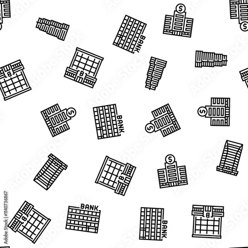bank building money business vector seamless pattern thin line illustration