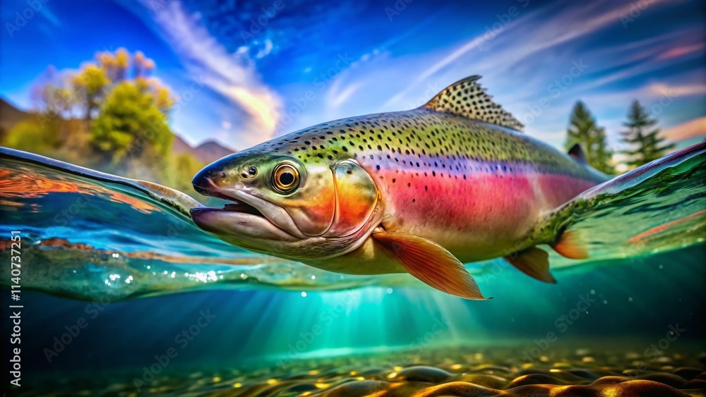 Fototapeta premium Surreal Rainbow Trout Fillet: Dreamy Aquatic Still Life Photography