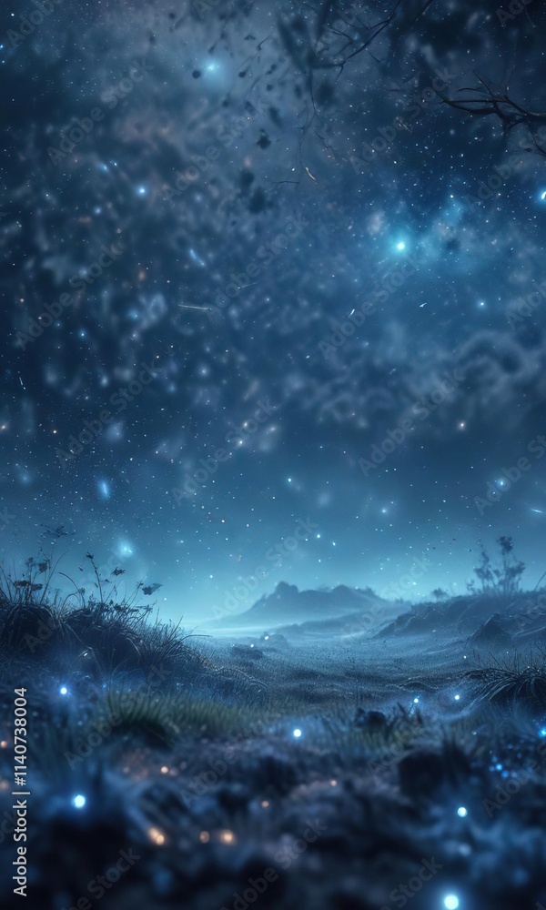 Fototapeta premium Sparkling blue fog with glittering stars and a subtle defocus effect, defocused, atmospheric