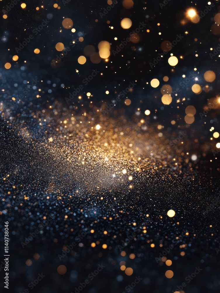 Obraz premium abstract gold, black and blue glitter background with fireworks. christmas eve, 4th of july holiday concept