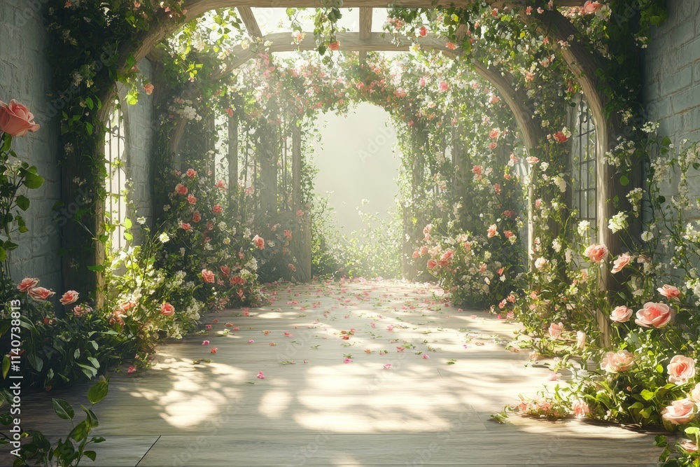 Enchanted Rose Garden Path: A Dreamlike Floral Walkway. 3D Renderer Digital Backdrop. Enchanted Rose Garden Path: A Dreamlike Floral Walkway. 3D Renderer Digital Backdrop.