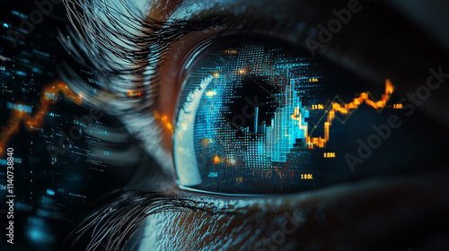 Obraz na płótnie Futuristic image of an eye analysing data and market data data w salonie