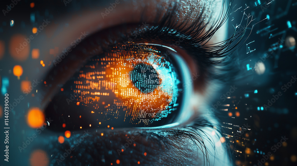 Futuristic image of an eye analysing data and market data data