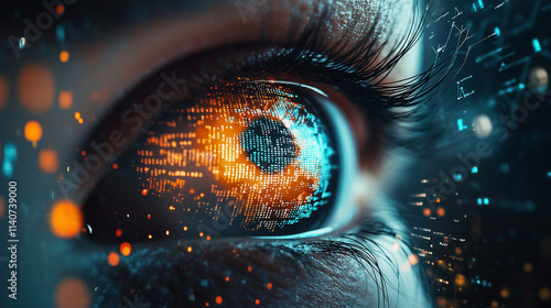 Obraz na płótnie Futuristic image of an eye analysing data and market data data w salonie