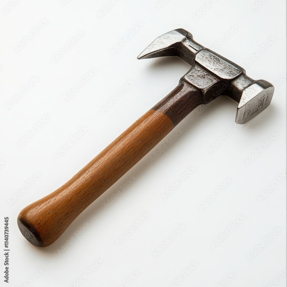 A small tack hammer with a compact metal head and ergonomic handle on a white background 