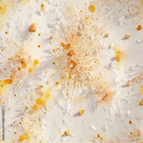 Yellow and orange dappled sunlight on a white background with bright pointillist brushstrokes, gentle illumination, colorful brushstrokes, dappled light