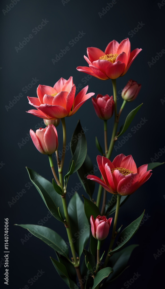 Obraz premium Dark background with enchanting lilies, ideal for text overlays and colorful celebrations throughout the year.