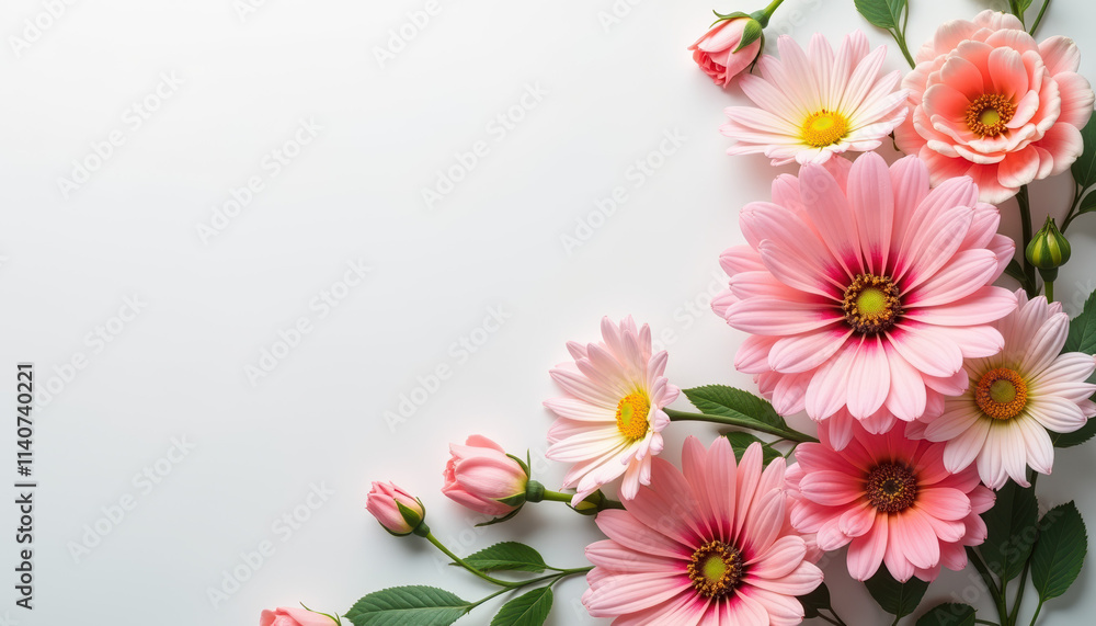 Bright gerbera daisies on a light background, ideal for festive banners and cheerful messages. Bright gerbera daisies on a light background, ideal for festive banners and cheerful messages.