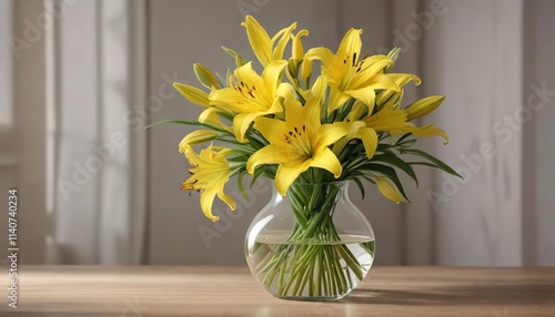 Wallpaper Mural Yellow lily arrangement in a clear glass vase, flower arrangement , white flowers, bright colors Torontodigital.ca