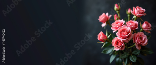 Charming bouquet of roses on a dark background, ideal for banners and heartfelt messages.