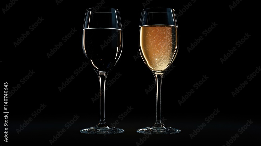 Celebration birthday new year eve sylvester or other holidays background banner greeting card - Clink glasses with sparkling wine or champagne glasses on dark black night background, Generative AI Celebration birthday new year eve sylvester or other holidays background banner greeting card - Clink glasses with sparkling wine or champagne glasses on dark black night background, Generative AI