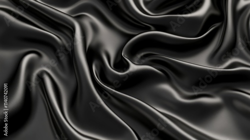 Abstract luxury shiny black silk satin texture background. Beautiful soft drapery folds on the fabric