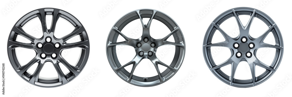 Set of A gray aluminum car rim with the same color with PNG format Background Set of A gray aluminum car rim with the same color with PNG format Background