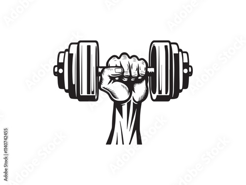 Muscular hand with dumbbells exercising - cut out vector silhouette PNG
