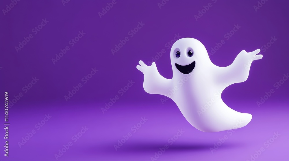 Set of cheerful cartoon ghosts with joyful expressions floating against a vibrant purple gradient background. Perfect for Halloween-themed designs, decorations, children’s projects Set of cheerful cartoon ghosts with joyful expressions floating against a vibrant purple gradient background. Perfect for Halloween-themed designs, decorations, children’s projects