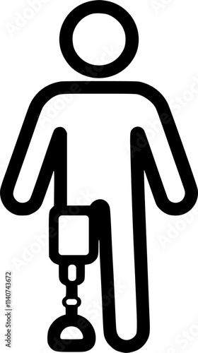 Disabled Stick Figure with Prosthetic Leg sign, symbol, vector, art