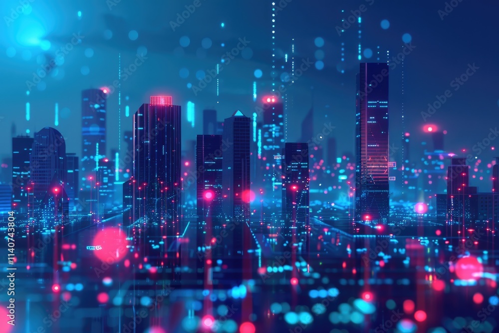 Cityscape Network. Modern City with Wireless Connection Technology and Abstract Background Cityscape Network. Modern City with Wireless Connection Technology and Abstract Background