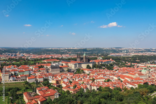 Photography Aerial view of Prague seen from Petrin tower, Czechia