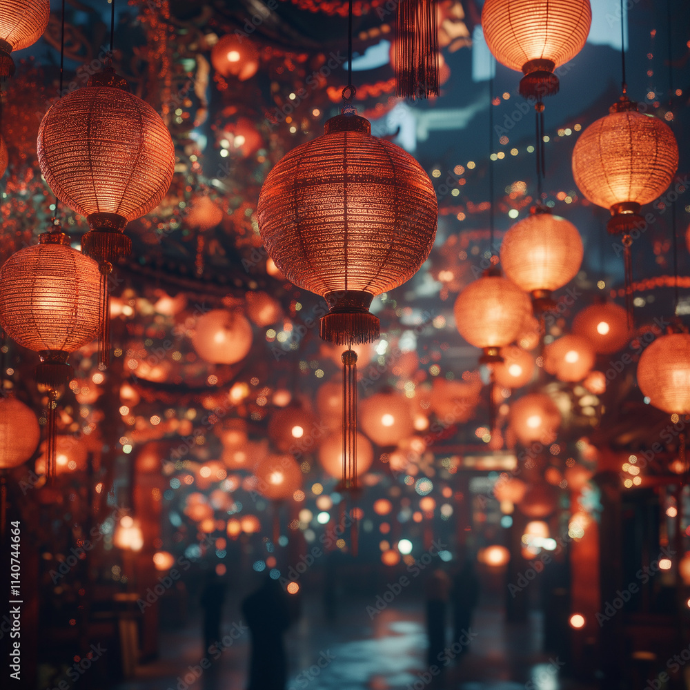 Festive lanterns in a traditional Chinese market at night Festive lanterns in a traditional Chinese market at night