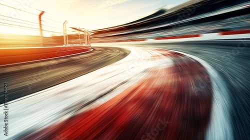 Wallpaper Mural Dynamic shot of a racetrack curve, capturing thrilling motion in a vibrant sunset atmosphere. Torontodigital.ca