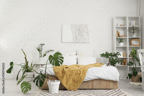 Interior of light bedroom w...