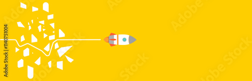 Jet overcoming obstacles on yellow background. Idea concept of overcoming obstacles.goal,goal,new path,ideas.