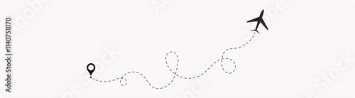 Airplane line path icon. Vector illustration 