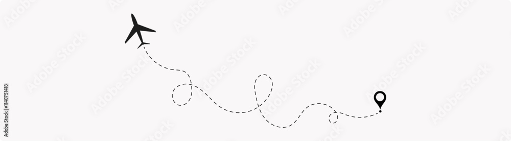 Travel concept from start point and dotted line tracing icon. Airplane or aeroplane routes path.