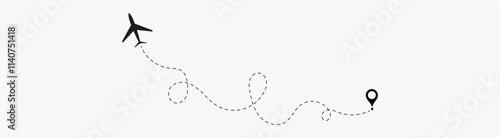Travel concept from start point and dotted line tracing icon. Airplane or aeroplane routes path.