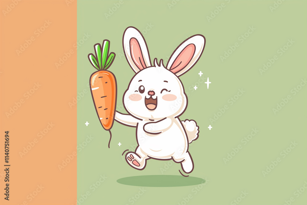 Obraz premium Cute Rabbit Holding Carrot Cartoon Vector Icon Illustration. Animal Nature Icon Concept Isolated Premium Vector. Flat Cartoon Style copyspace