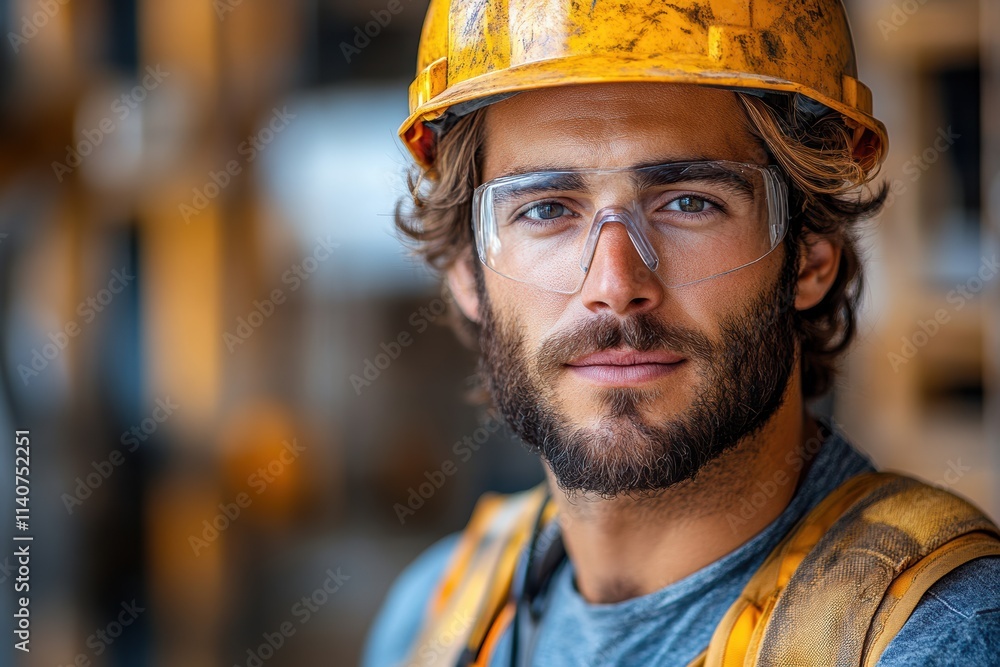 Construction worker in safety gear, , ready for work and branding. Construction worker in safety gear, , ready for work and branding.