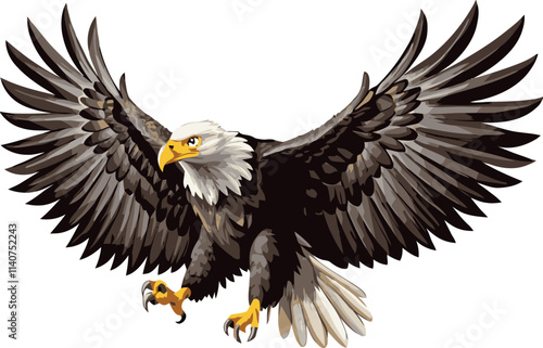 Majestic bald eagle gliding with open wings, a symbol of freedom